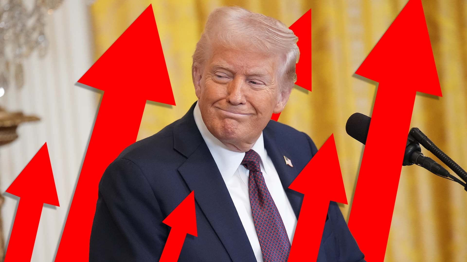 Τα κόκκινα βέλη περιβάλλουν τον Πρόεδρο Trump.